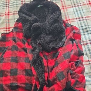Red and Black Plaid Sherpa Vest